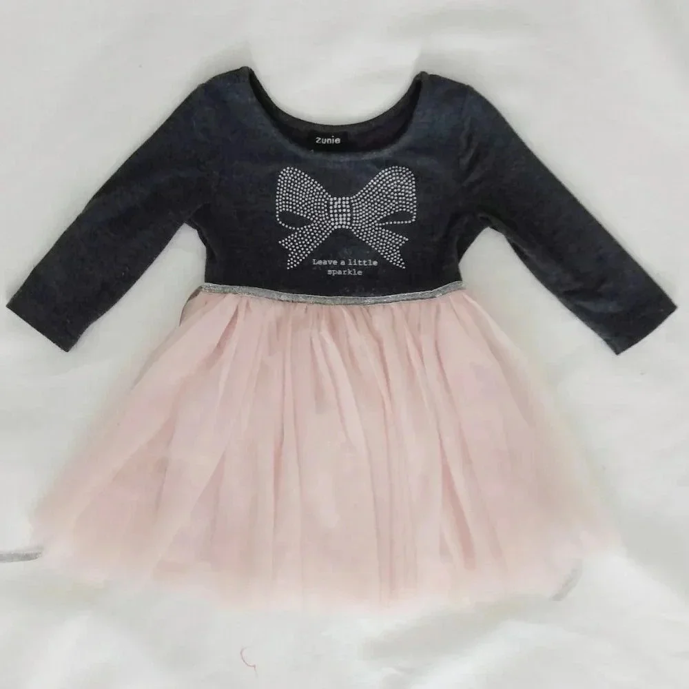 Zunie Toddler tulle dress sparkly bow long sleeve Christmas